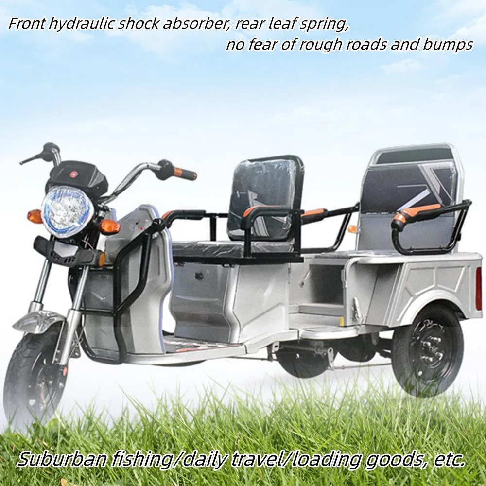 Electric Tricycle Foldable Adult Scooter Tricycle for Passenger and Cargo, with Canopy Differential Motor, LCD Instrument, LED Headlight