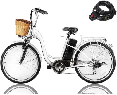 Elektrofahrrad für Erwachsene, Cruiser-E-Bike mit Korb, handliches Elektrofahrrad für Damen, Freizeitradfahren, 18–22 Meilen pro Stunde, Stadtpendler-E-Bike